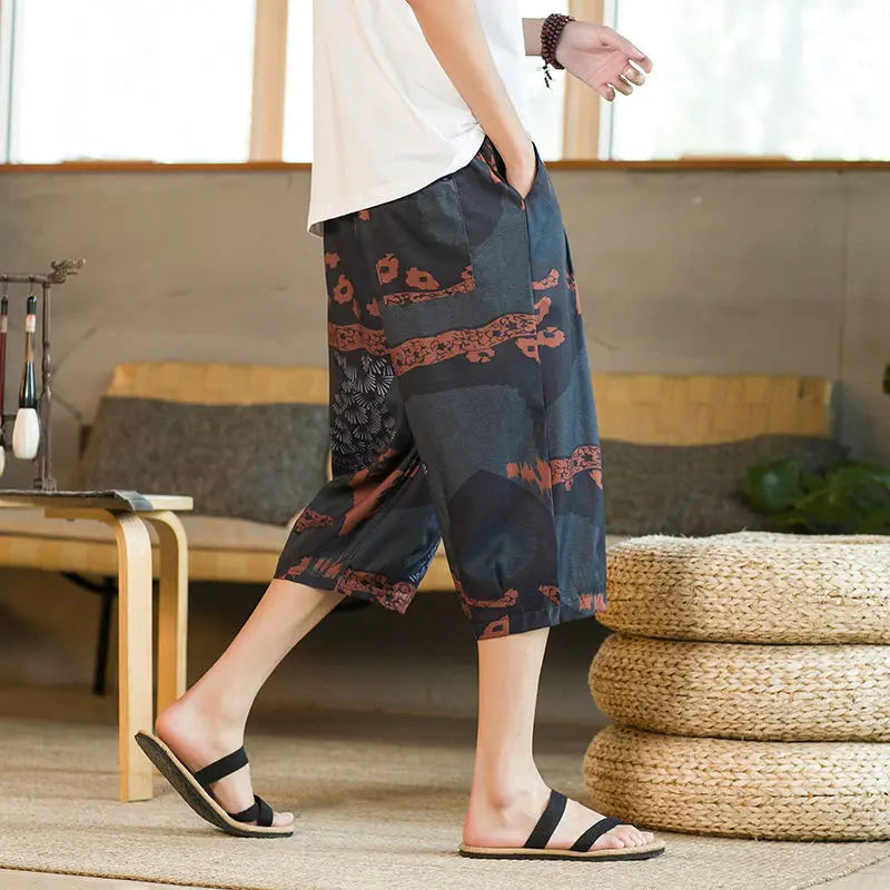 Navarita | Printed Cotton-Linen Harem Shorts for Men