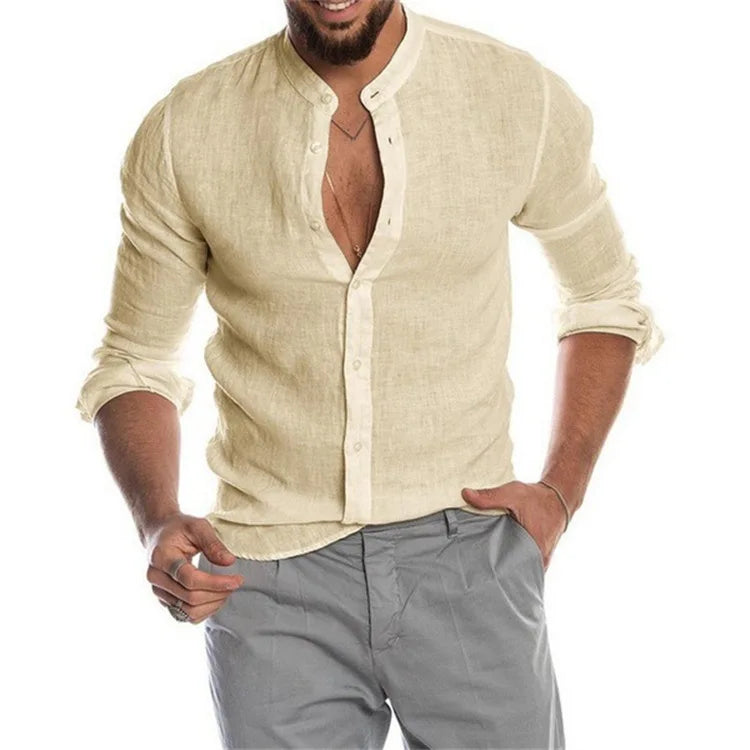 Navarita | Solid Collarless Linen Shirt