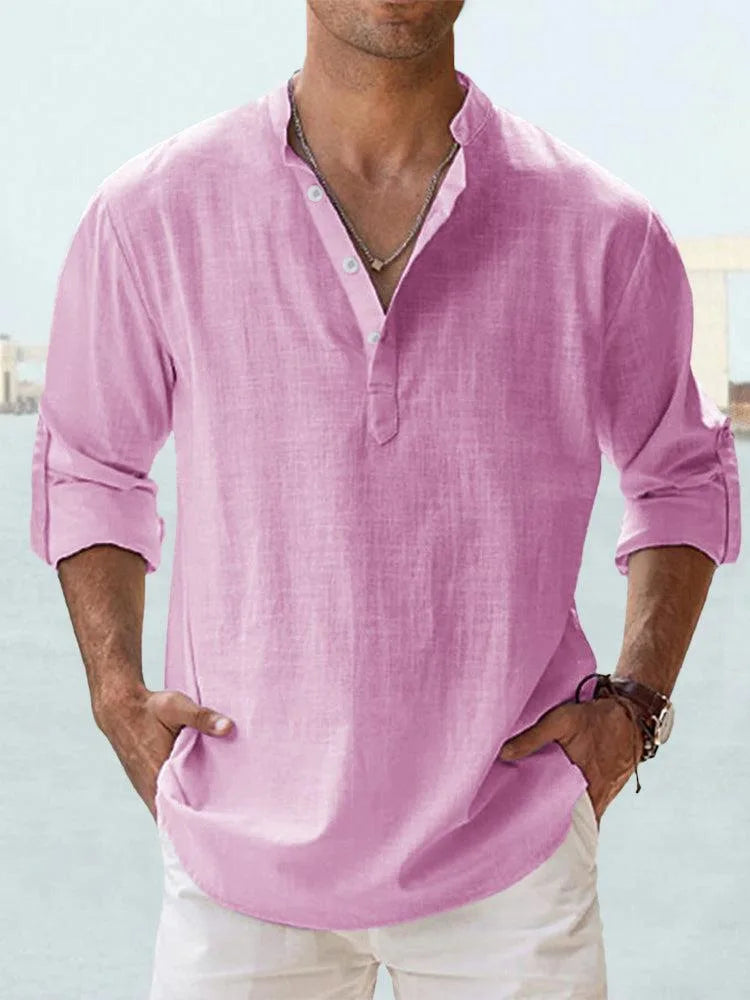 Navarita | Linen-Cotton Long Sleeve T-Shirt in White