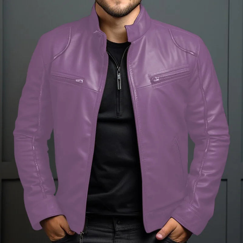 Navarita | Faux Leather Biker Jacket with Stand Collar
