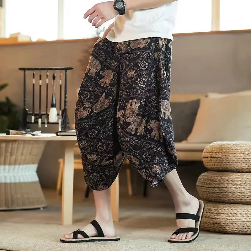 Navarita | Printed Cotton-Linen Harem Shorts for Men