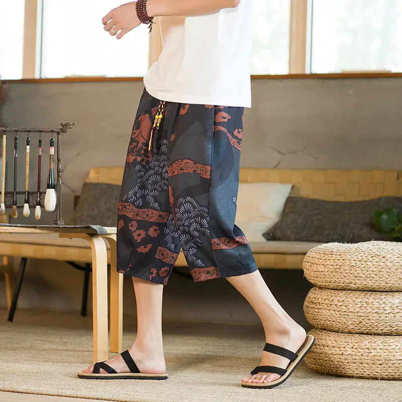 Navarita | Printed Cotton-Linen Harem Shorts for Men
