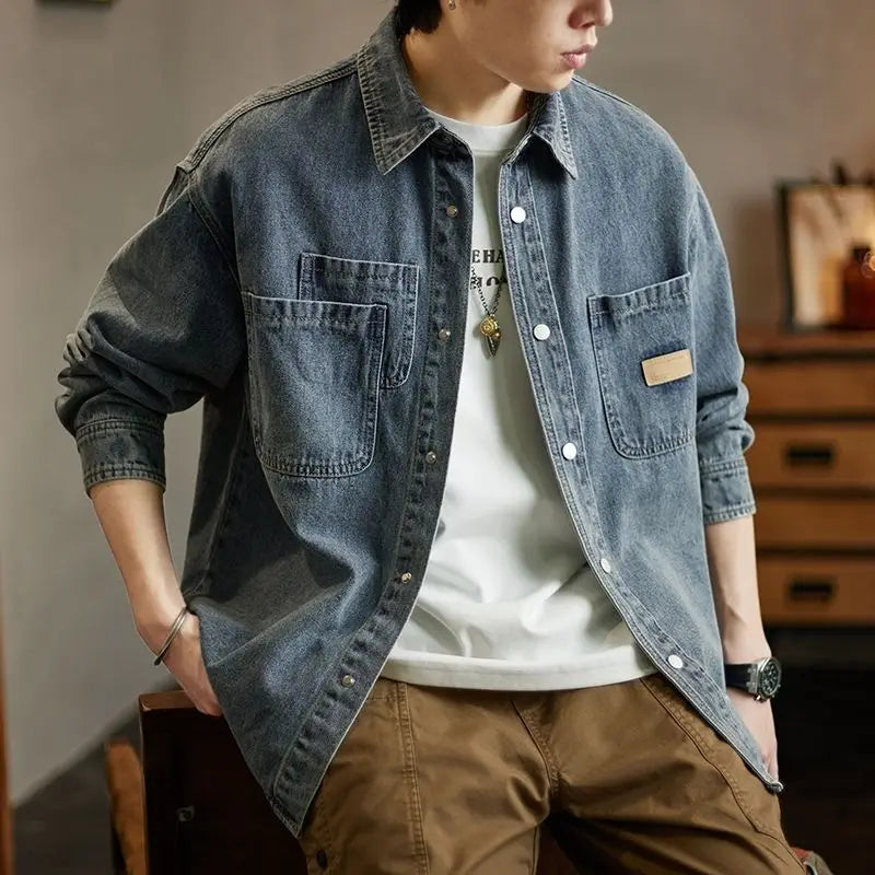 Navarita | Vintage Wash Denim Overshirt with Utility Pockets