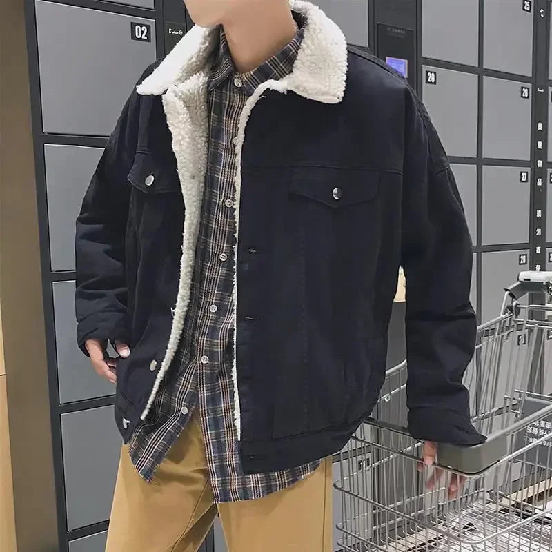 Navarita | Men's Fleece-Lined Denim Jacket with Lamb Wool Collar