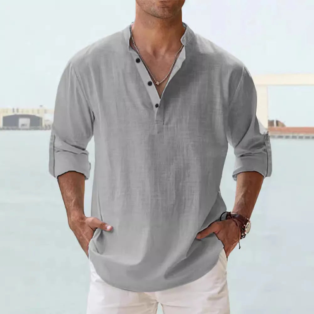 Navarita | Linen-Cotton Long Sleeve T-Shirt in White