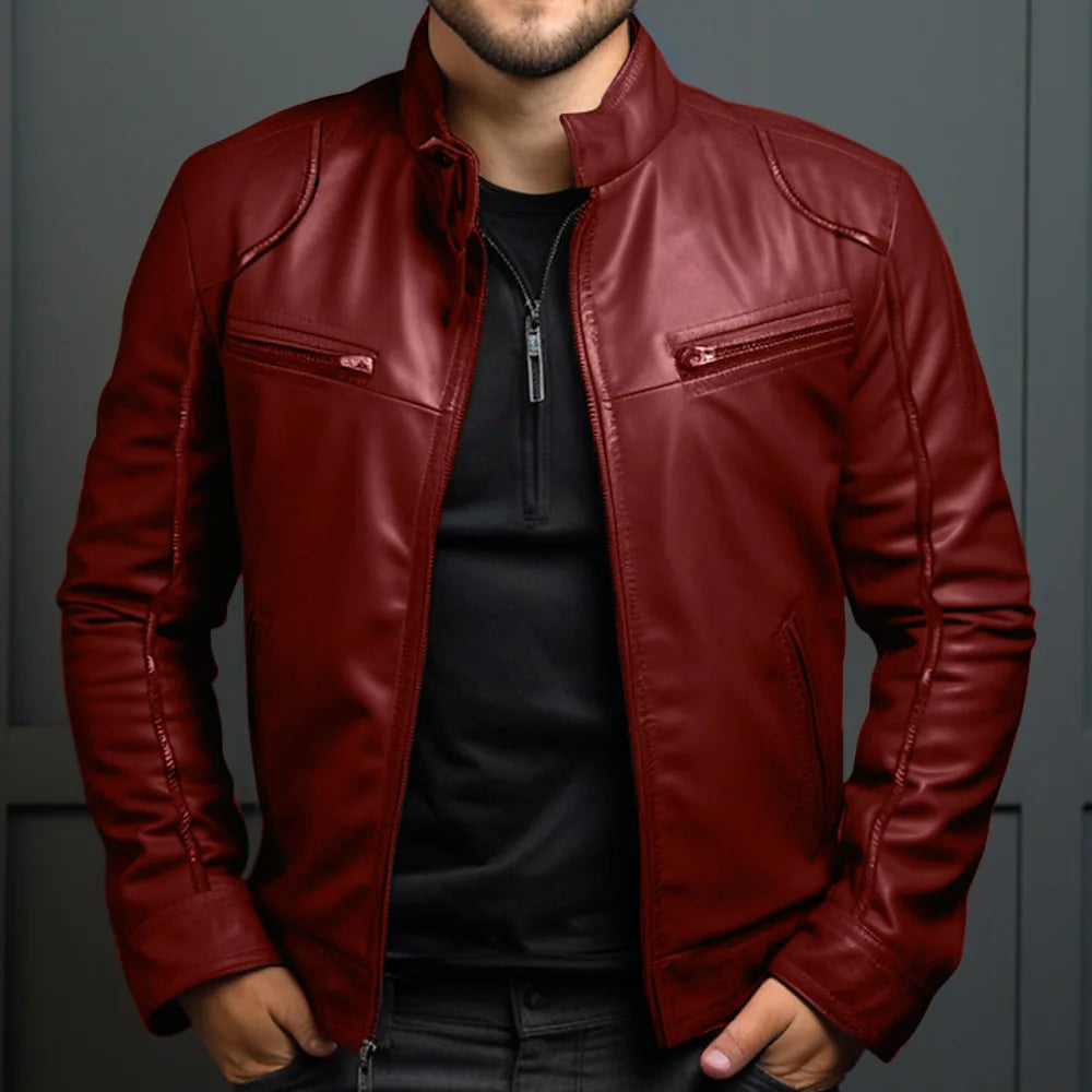 Navarita | Faux Leather Biker Jacket with Stand Collar