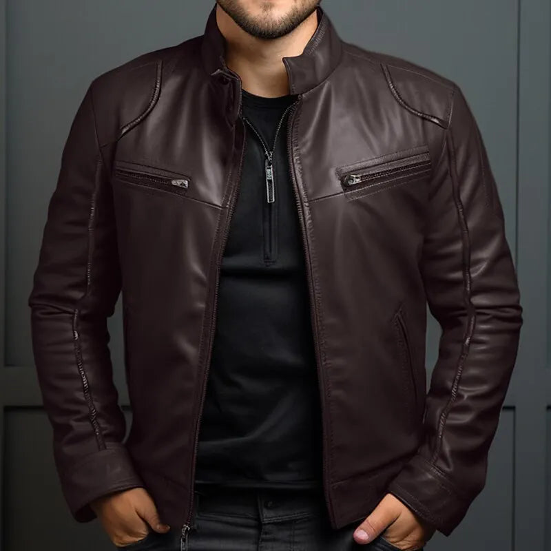 Navarita | Faux Leather Biker Jacket with Stand Collar