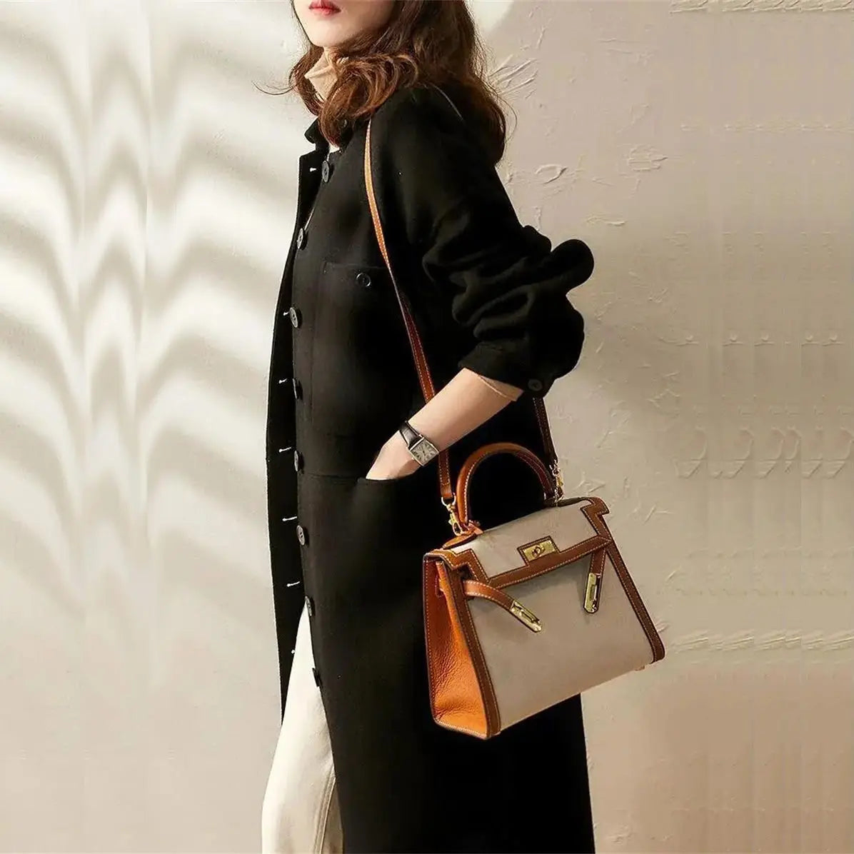Navarita | Elegant Long Wool-Blend Buttoned Coat