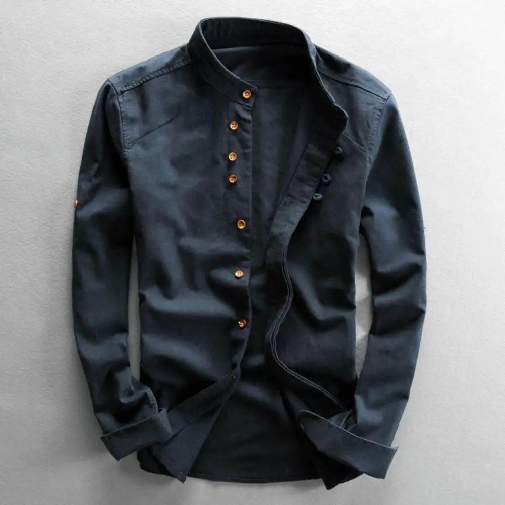 Navarita | Classic White Stand Collar Long Sleeve Shirt