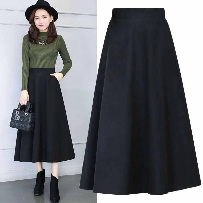 Navarita | Elegant Wool-Blend Maxi Skirt with Pockets