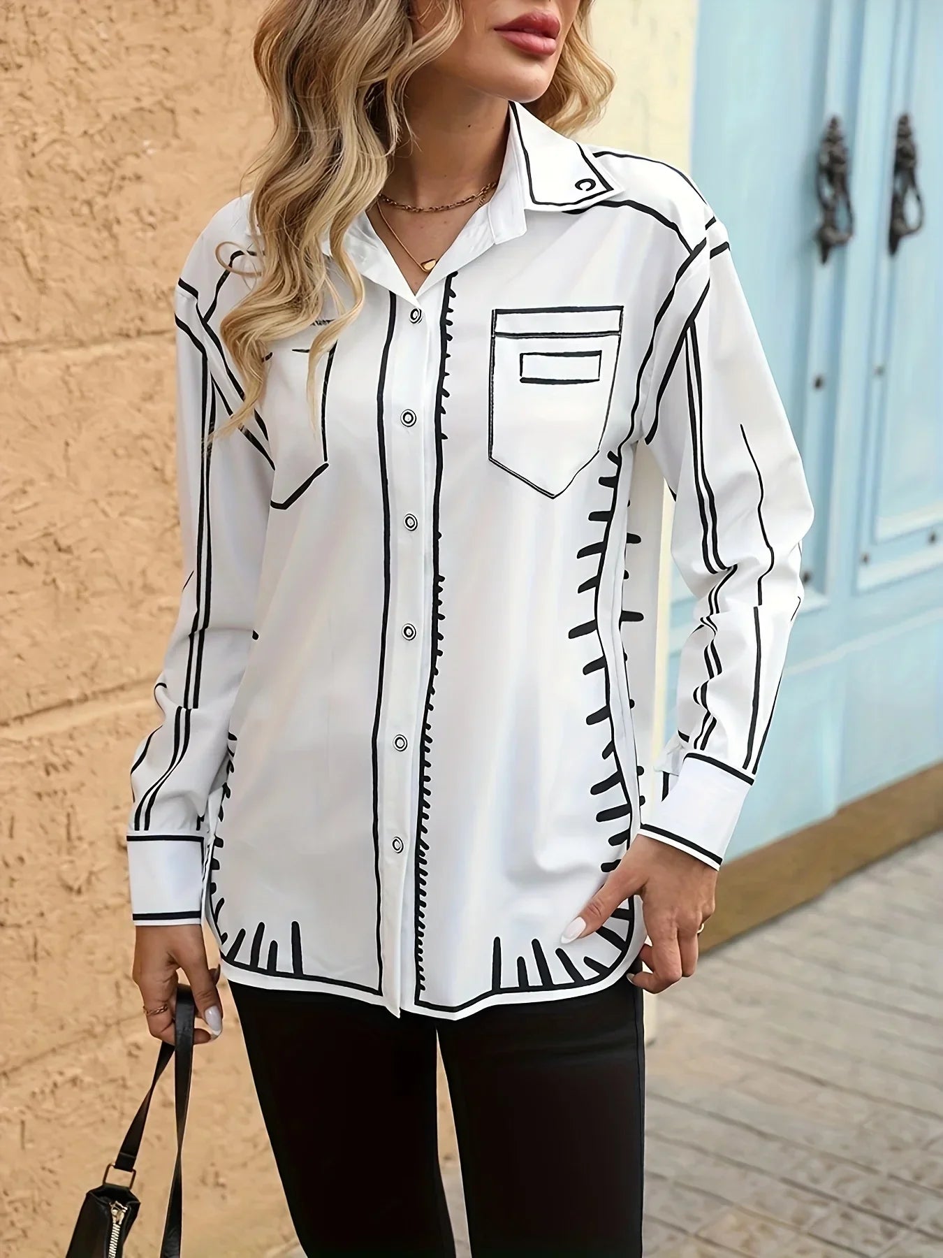 Navarita | Sketchline Printed Oversize Shirt