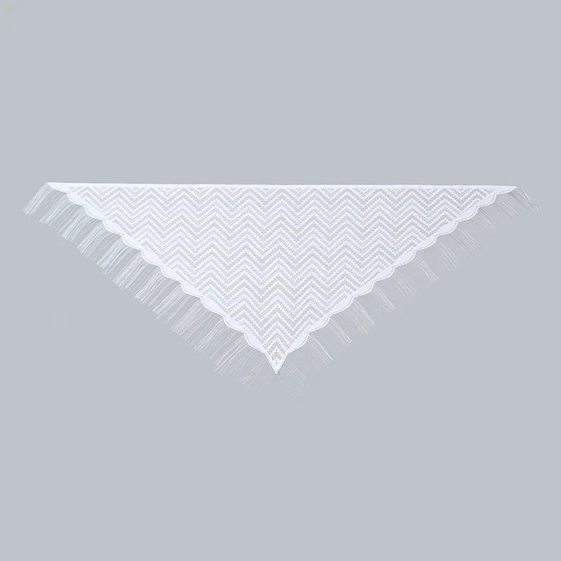 Navarita | White Lace Embroidered Shawl with Tassel Edges