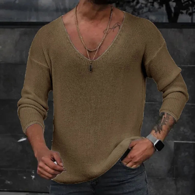 Navarita | V-Neck Knitted Long Sleeve Casual Slim Fit T-Shirt