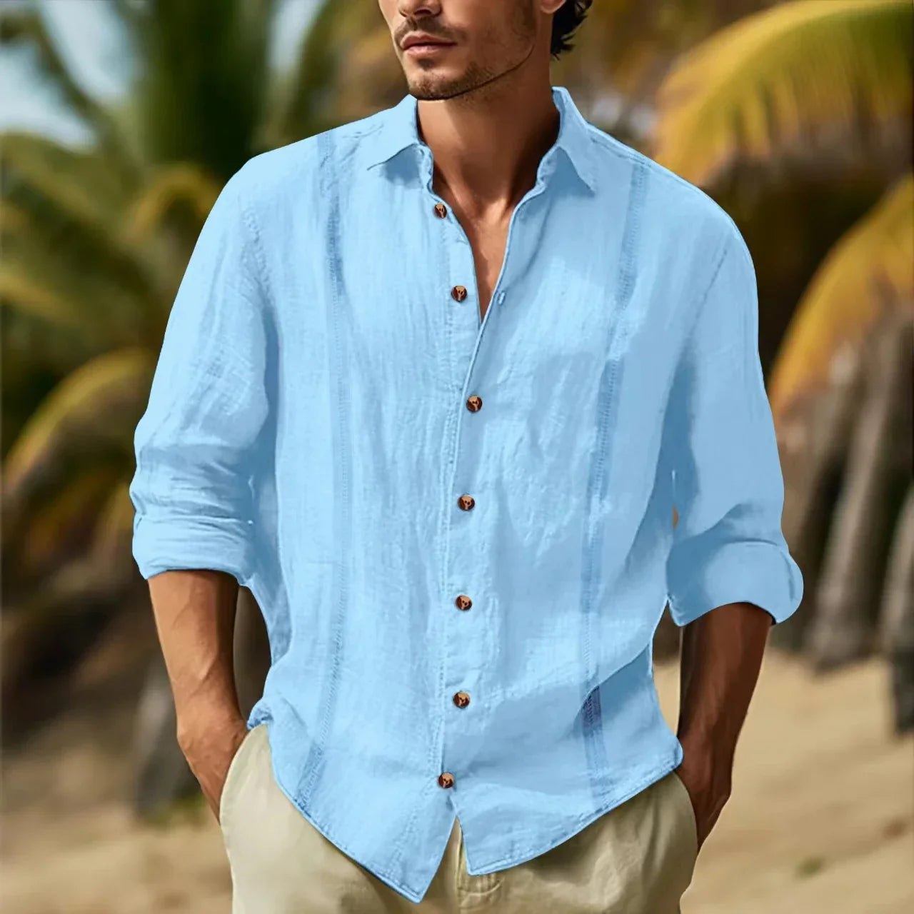 Navarita | Classic Linen Blend Button-Up T-Shirt – White
