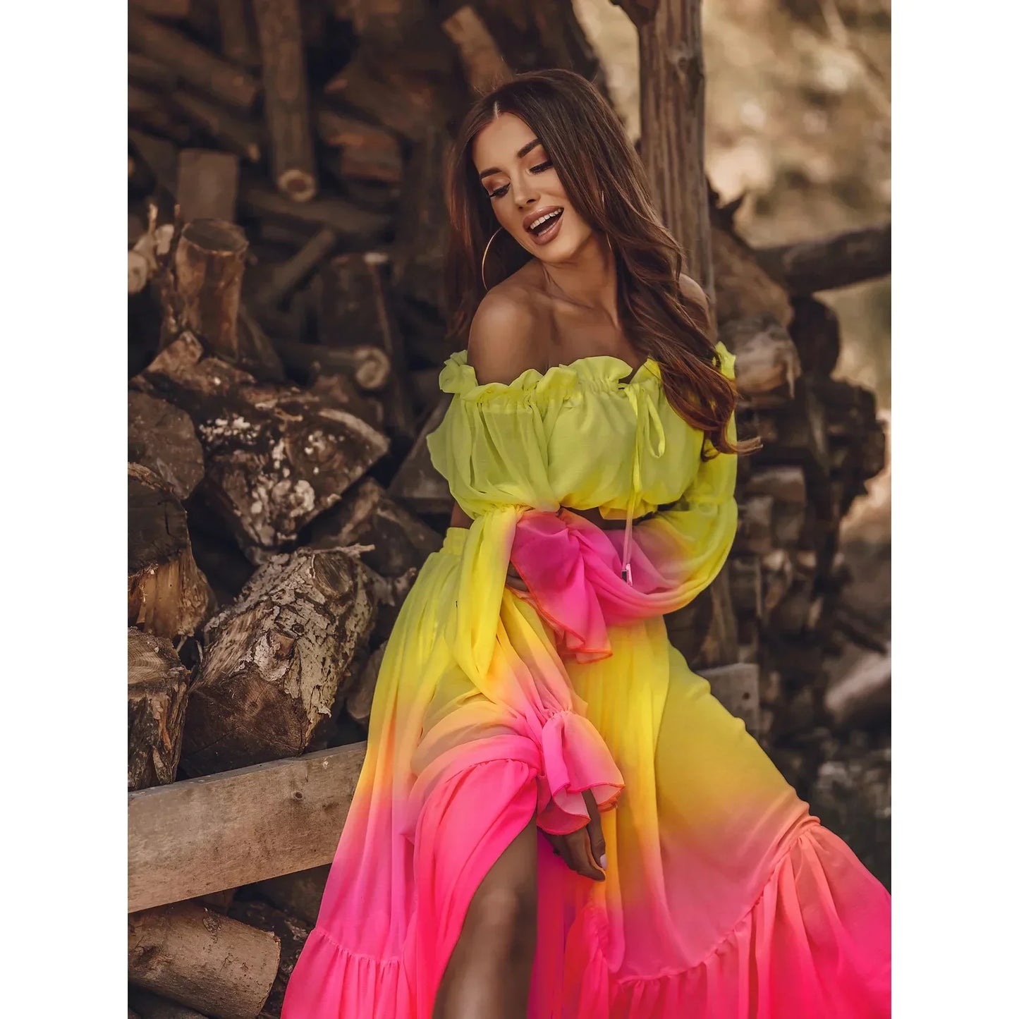 Navarita | Sunset Ombre Off-Shoulder Set