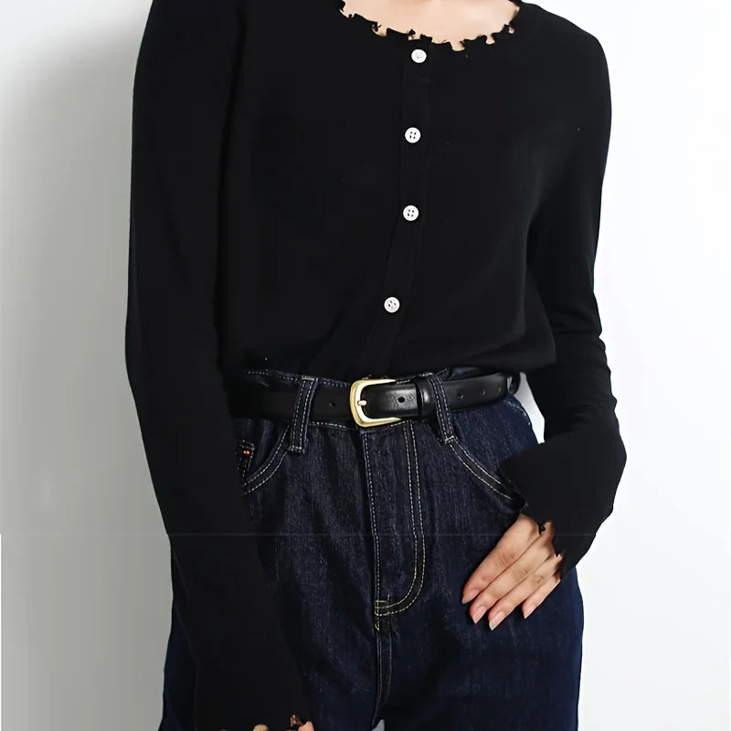 Navarita | Classic PU Leather Belt with Gold Buckle