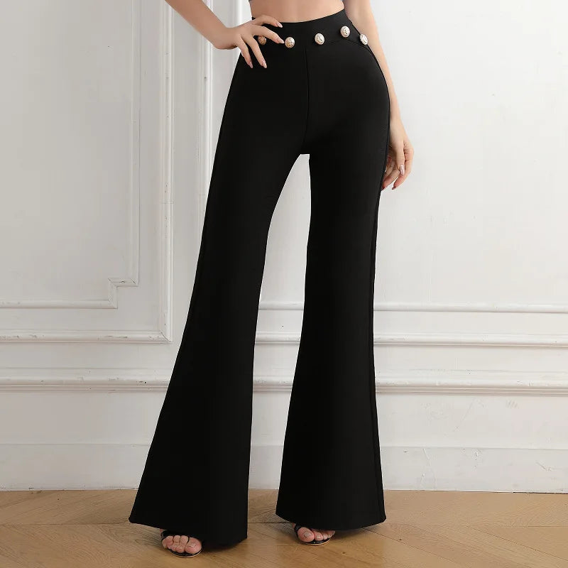 Navarita | Gold-Button Flare Elegance Pants