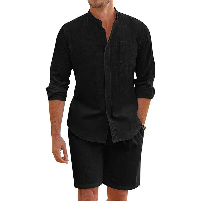 Navarita | Vintage Cotton Linen Button-Up Set with Shorts