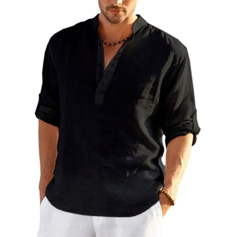 Navarita | Linen Cotton V-Neck Shirt with Relaxed Fit