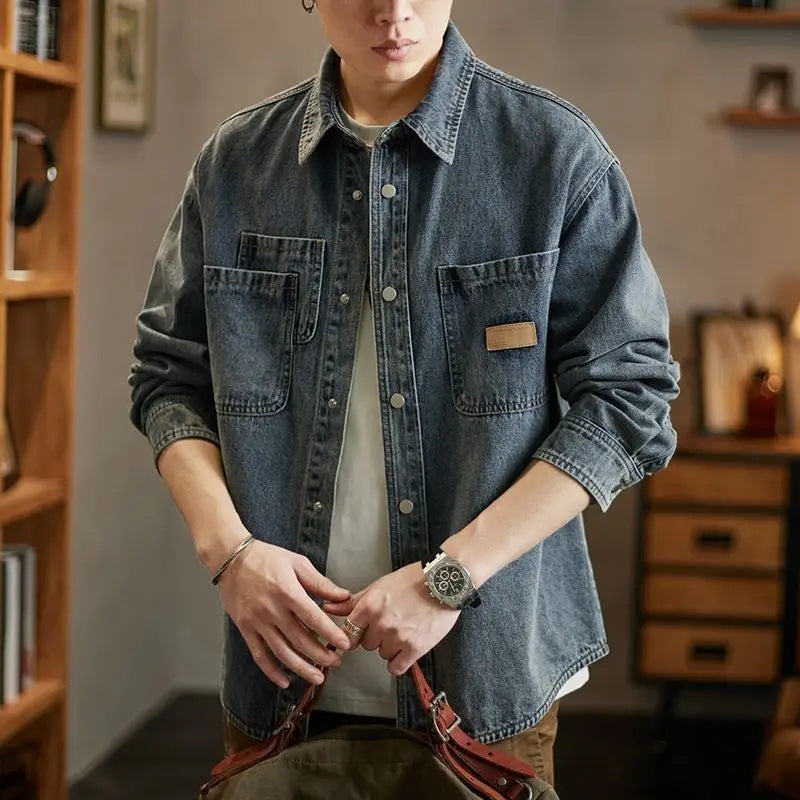 Navarita | Vintage Wash Denim Overshirt with Utility Pockets