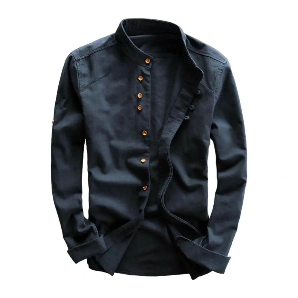 Navarita | Classic White Stand Collar Long Sleeve Shirt
