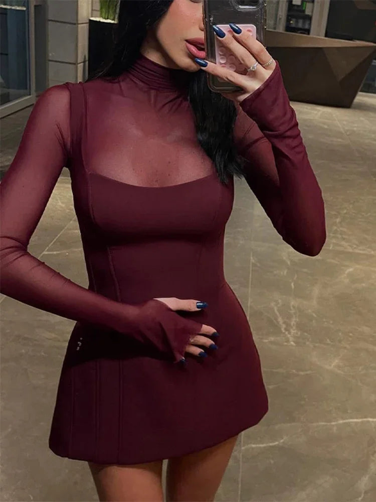 Vestido de malla con mangas abullonadas – Elvia