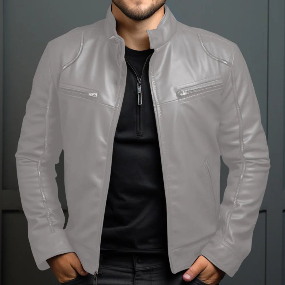 Navarita | Faux Leather Biker Jacket with Stand Collar