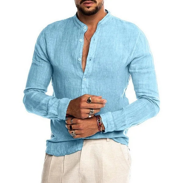 Navarita | Solid Collarless Linen Shirt