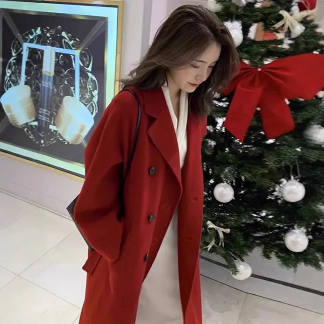 Navarita | Wine Red Wool-Blend Mid-Length Coat