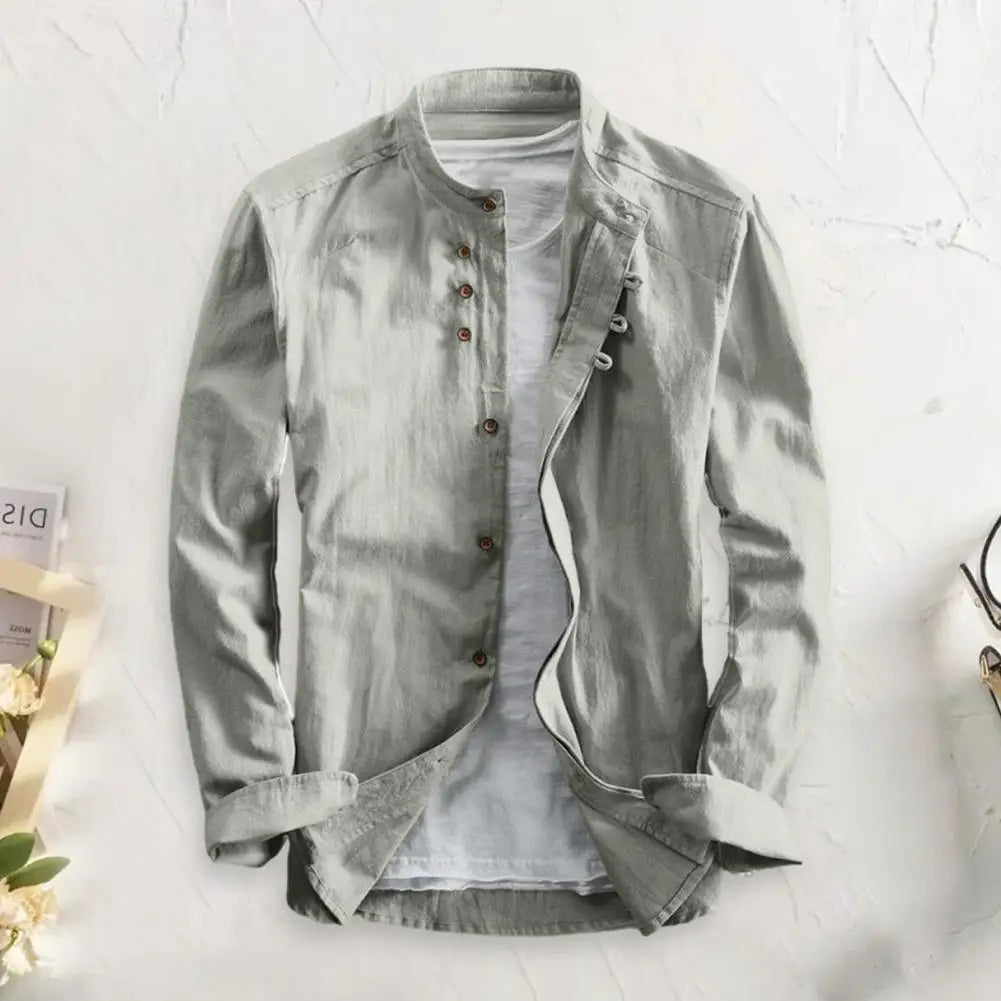 Navarita | Classic White Stand Collar Long Sleeve Shirt