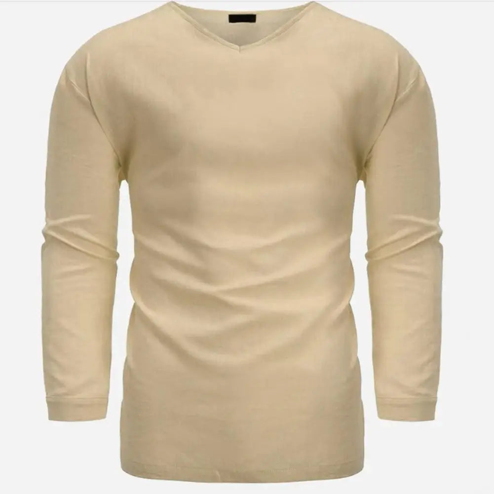 Navarita | Khaki Relaxed Linen 3/4 Sleeve Pullover T-Shirt