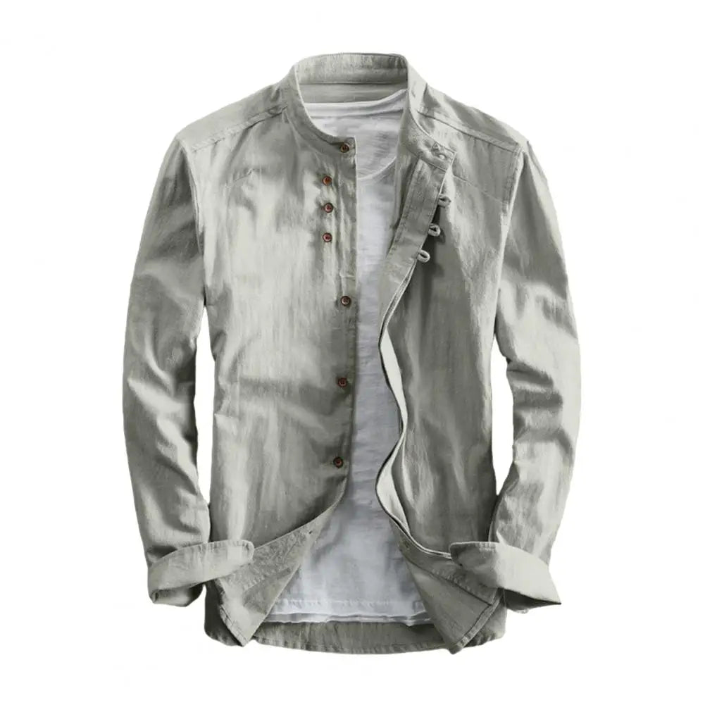 Navarita | Classic White Stand Collar Long Sleeve Shirt