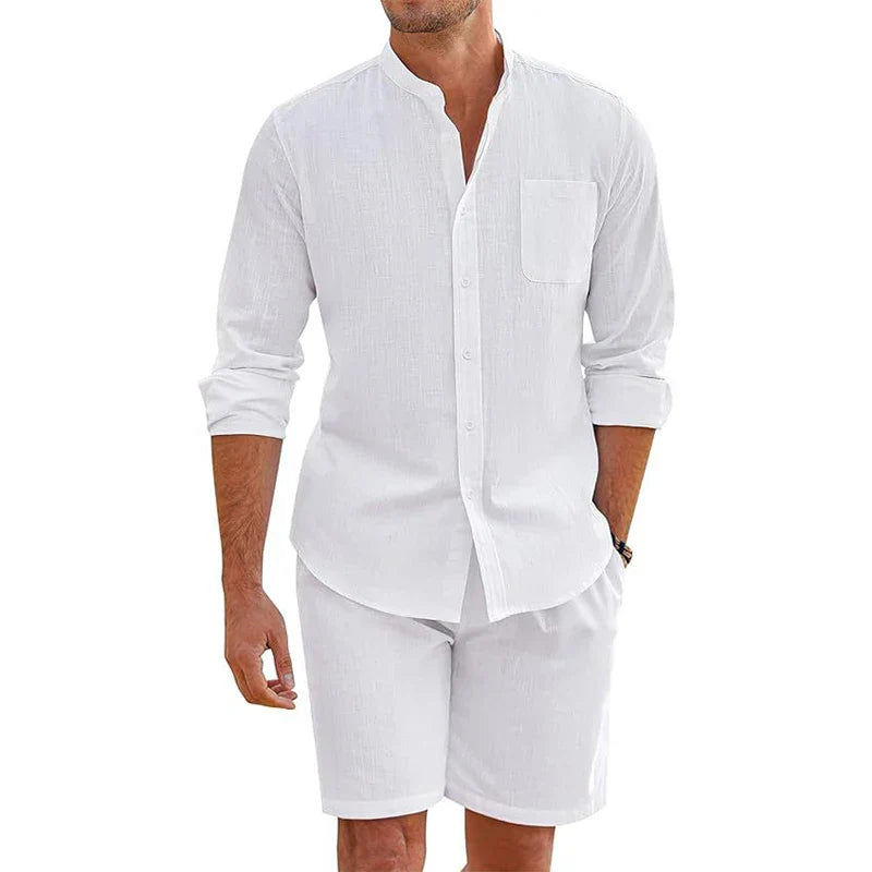 Navarita | Vintage Cotton Linen Button-Up Set with Shorts