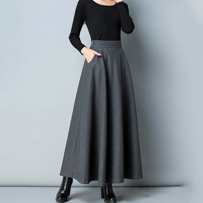Navarita | Elegant Wool-Blend Maxi Skirt with Pockets