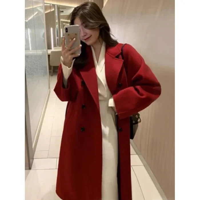 Navarita | Wine Red Wool-Blend Mid-Length Coat