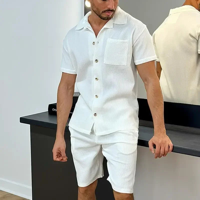 Navarita | Men's Ribbed Summer Button-Up Two-Piece Set