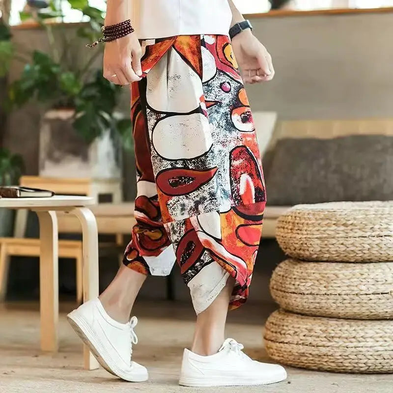 Navarita | Printed Cotton-Linen Harem Shorts for Men