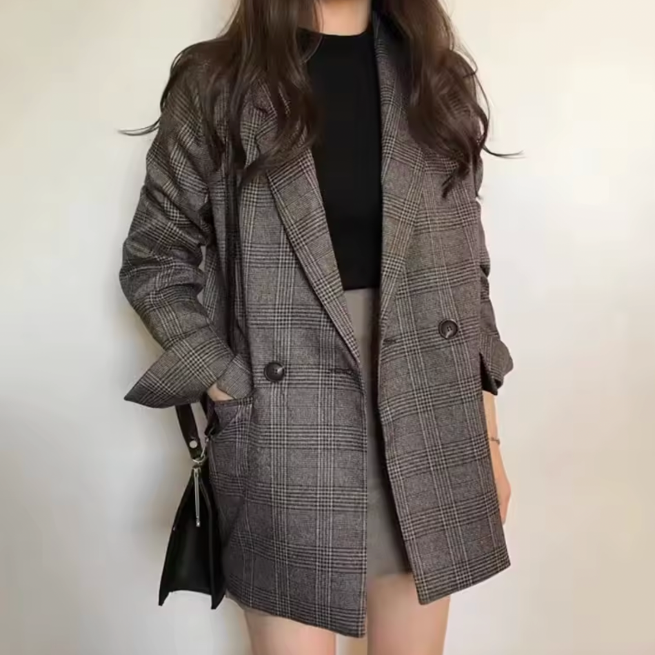 Blazer Cuadros Algodón Estilo British