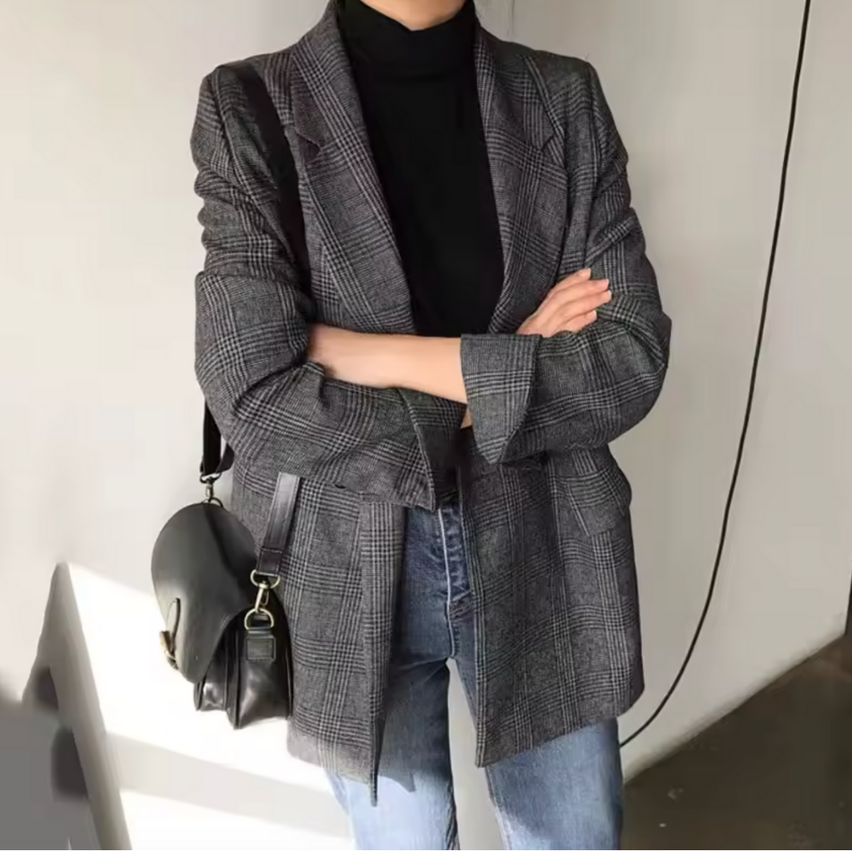 Blazer Cuadros Algodón Estilo British