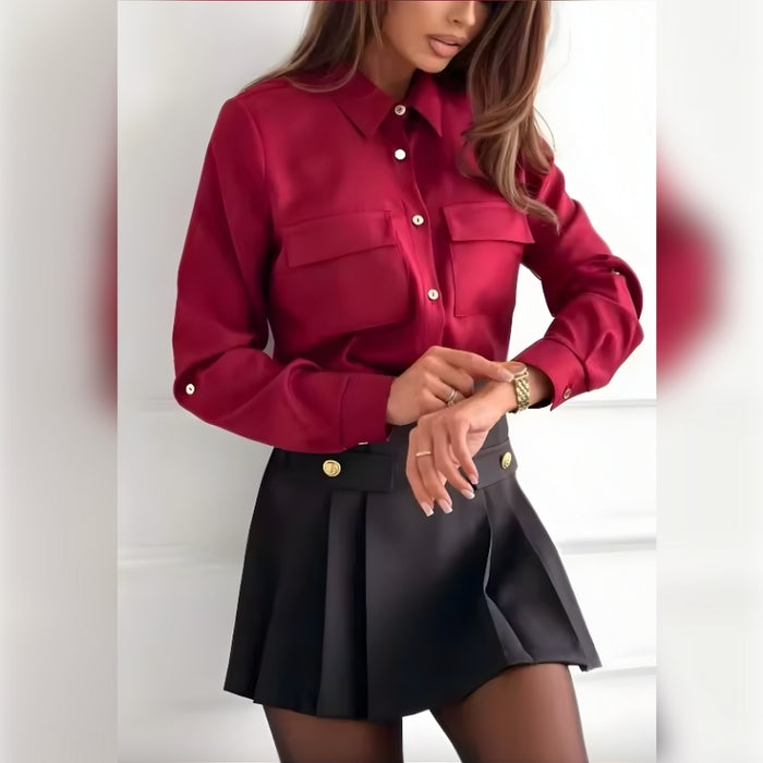 Blusa lisa con bolsillo frontal – Leona