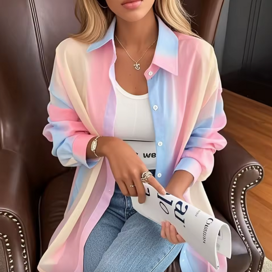 NAVARITA | Blusa larga con efecto degradado y transparencia ligera – Arcoiris