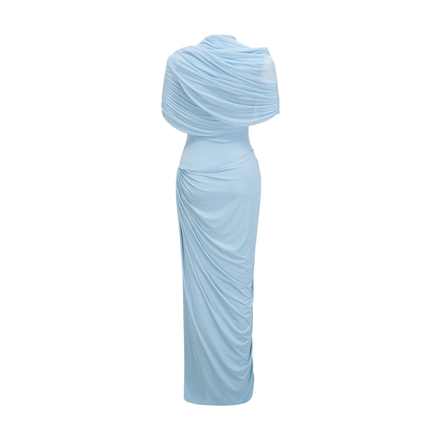 Vestido Maxi Azul Asimétrico Plisado Catherine