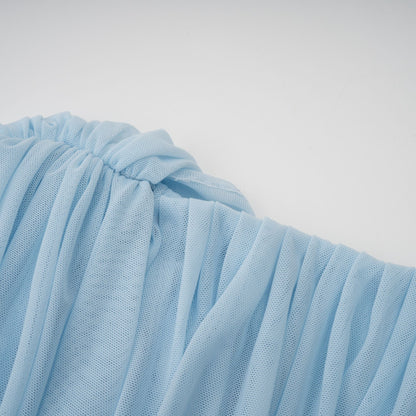 Vestido Maxi Azul Asimétrico Plisado Catherine