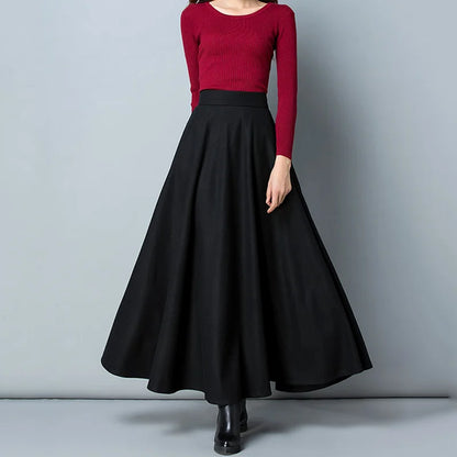 Navarita | Elegant Wool-Blend Maxi Skirt with Pockets