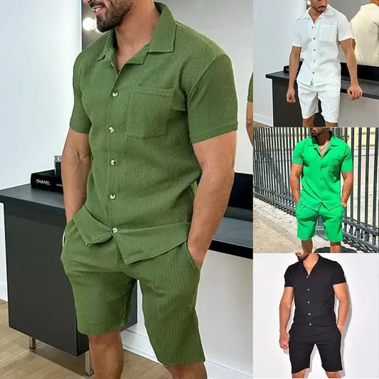 Navarita | Men's Ribbed Summer Button-Up Two-Piece Set