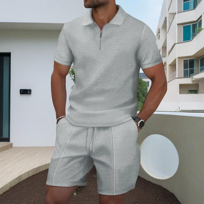 Navarita | Men's Waffle Zip-Collar Short Set
