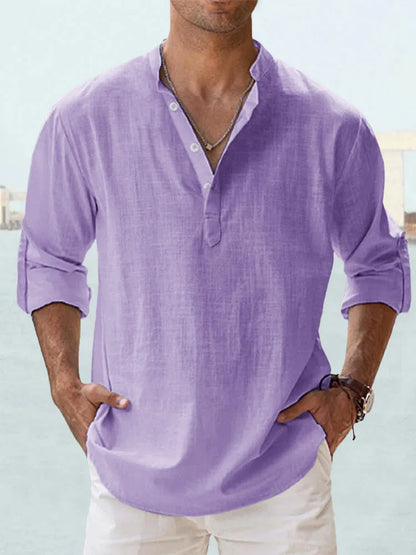 Navarita | Linen-Cotton Long Sleeve T-Shirt in White