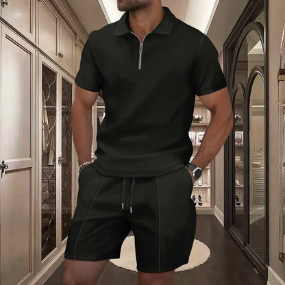 Navarita | Men's Waffle Zip-Collar Short Set