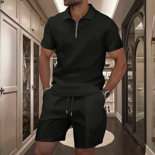 Navarita | Men's Waffle Zip-Collar Short Set