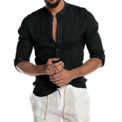 Navarita | Solid Collarless Linen Shirt